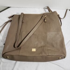 Kooba Genuine Leather Tote Shoulder Straps Bag Taupe EVERETTE Gold tone hardware